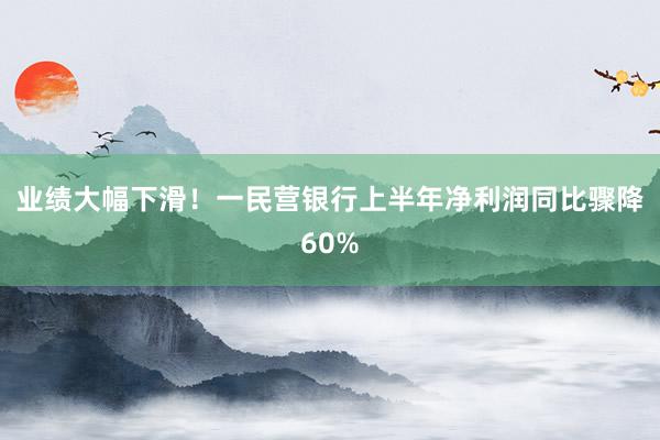 业绩大幅下滑！一民营银行上半年净利润同比骤降60%
