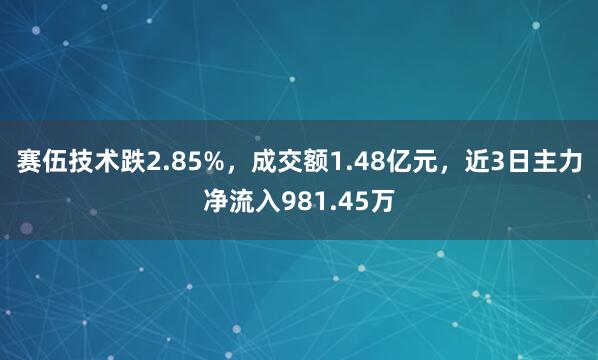 赛伍技术跌2.85%，成交额1.48亿元，近3日主力净流入981.45万
