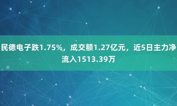 民德电子跌1.75%，成交额1.27亿元，近5日主力净流入1513.39万