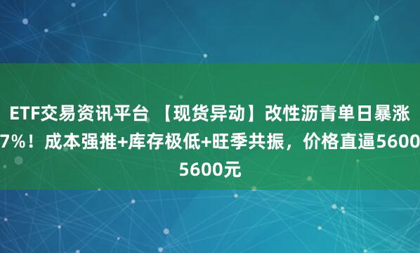 ETF交易资讯平台 【现货异动】改性沥青单日暴涨3.7%！成本强推+库存极低+旺季共振，价格直逼5600元