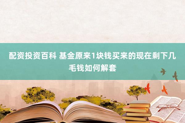 配资投资百科 基金原来1块钱买来的现在剩下几毛钱如何解套