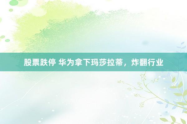 股票跌停 华为拿下玛莎拉蒂，炸翻行业