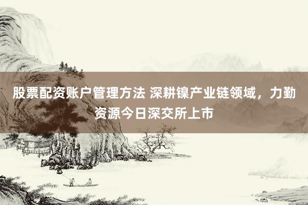 股票配资账户管理方法 深耕镍产业链领域，力勤资源今日深交所上市