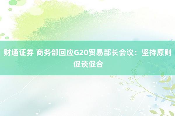 财通证券 商务部回应G20贸易部长会议：坚持原则 促谈促合