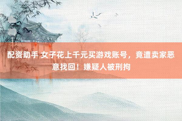 配资助手 女子花上千元买游戏账号，竟遭卖家恶意找回！嫌疑人被刑拘